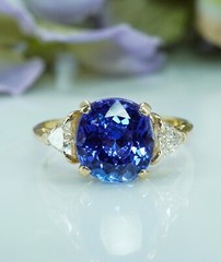 Vintage Gem Cushion Tanzanite Trillion Diamond 3 stone Ring 14K Gold 2.5ct