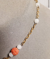 VTG ART DECO Coral Molded Glass Floral Necklace 1930s Glass & Brass 18″ Necklace