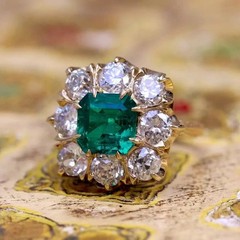 Art Deco Asscher Cut Emerald & Lab Created Diamond Wedding 14K Gold Finish Ring