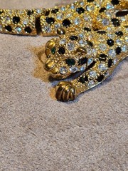 Vintage Articulated Double Green Eyed Leopard Panther Rhinestone Collar Necklace