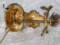 Vintage 40’s Les Bernard Signed Sterling Silver Gold Vermil Owl Bird Brooch