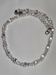 Vintage Sterling Silver Aurora Borealis Cube Crystal Glass Beaded Necklace Adjus