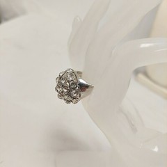 Vintage Silver Tone Rhinestone Dome Cluster Estate Cocktail Ring, Size 9