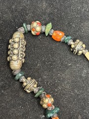 Vintage Ethnic Statement Necklace – Tribal Boho Silver Tone Beads & Stone Accent