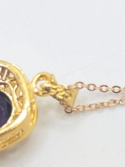 Vintage Gold Plated Sterling Silver Dark Purple Rhinestone Necklace Pendant Gift