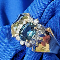 Original EARTH MINED Teal Blue SAPPHIRE DIAMOND Engagement Ring SOLID 14K GOLD 9