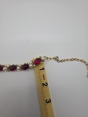 Vintage Red Glass & Faux Pearl Necklace Gold Tone 15.5 Inches