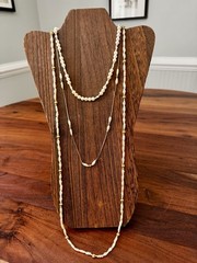 3 Vintage Lady Remington LR Faux Pearl Gold Tone Necklaces