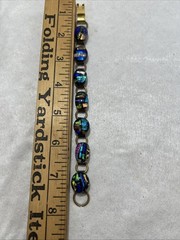 Vintage Glass Cabochon Brass Bracelet Multi Color Rainbow Unique Colorful
