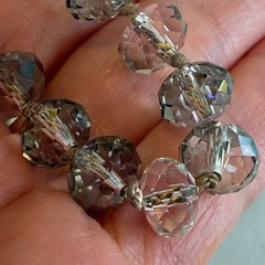 Vintage Smoky Gray Crystal Necklace Beaded Long Strand Magnetic Clasp 38″
