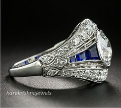 Art Deco Vintage 3.51CT Round Lab-Created Diamond 14K White Gold FN Antique Ring
