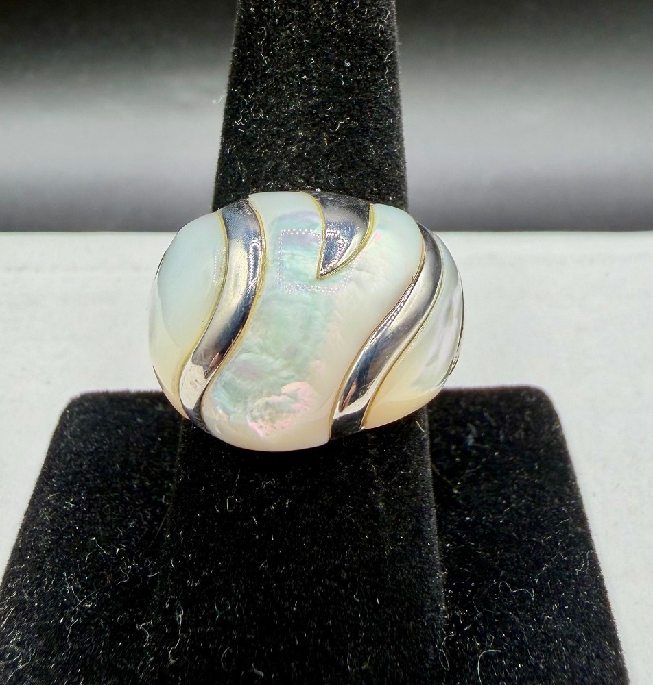 Designer Sterling Silver Mother of Pearl Inlay Dome Ring 12.97g – Size 8