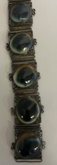Victorian Silver Tone Filligree Opercullum/Shiva Eye Shells Link Bracelet # 9107