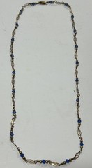 Vintage Gold And Blue Beaded Necklace 14/20 GF Lobster Clasp Estate Find 23 Inch