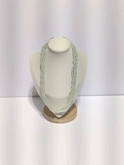 Vintage Pale Green Layered Imitation Pearl Bead Necklace With End Caps 17″