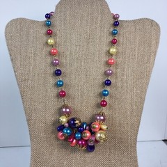 Vintage Beaded Necklace Bright Party Colors Goldtone Accents