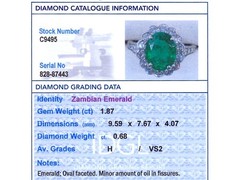 Antique 1.87Ct Zambian Emerald and 0.68Ct Diamond Platinum Dress Ring Circa 1935