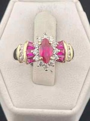 Ruby Pink & Diamond Vintage Lab Created 14K Yellow Gold Plated Marquies Cut