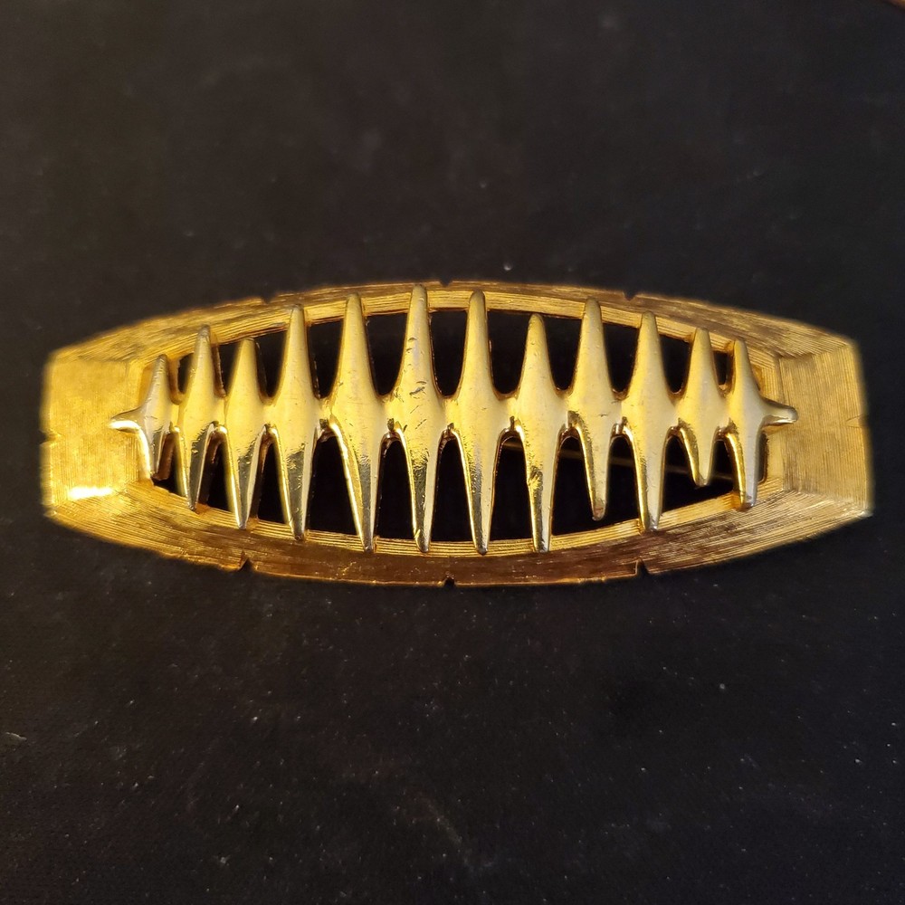 Statement JJ Brooch Pin Modern Contemporary Brushed Gold Tone MCM J Jonette EUC