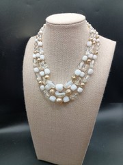 Vintage Japan Multi Strand Beaded Necklace Milk Glass Clear Champagne Pearl READ