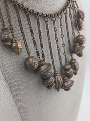 Victorian Revival Russian Gold Festoon Bib Dangling ribbed orbs Collar necklace