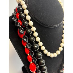 Necklace Lot Sarah Coventry And Others Red Black White Vintage Acrylic Long