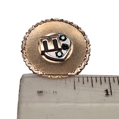 Vtg 12K Gold Filled Brooch Pin MCM Initial “M” Geometric Design Green Stones