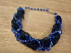 Vintage Deep Cobalt Blue Beaded Choker Necklace.
