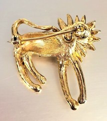 Vintage Fierce Green Eyed Lion Cat Brooch Pin Mane w/Rhinestones G.T. ~Unbranded