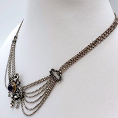 Antique 835 Silver Festoon Necklace Amethyst Pearl German Edwardian Art Nouveau