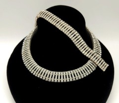 Vintage Rhinestone Choker Necklace Bracelet Set Clear Crystal Collar Bridal 16″