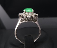Vintage 1.10ct Natural Jadeite Jade & 0.49ct Diamond Platinum Ring, Size 7.25