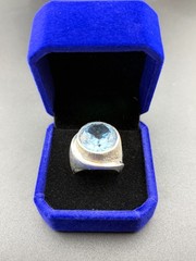 Sterling Silver Vintage Eagle Mexico 12.9 Ct Blue Quartz Ring Sz. 9 – 24.3 Grams