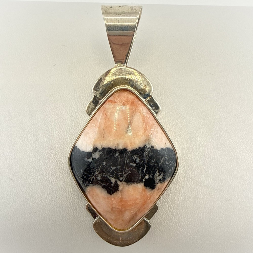 Jay King Pendant Black Pink Stone Chunky Geometric Artsy 30g Sterling Silver
