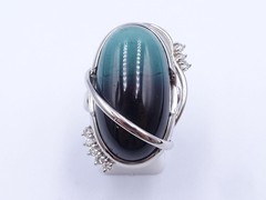 38.45ct Bi-Color Indicolite Tourmaline 0.28ct Diamond Platinum Ring Size 6.5