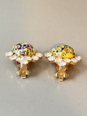 Vintage Verified JULIANA Millefiori Brooch & Earring Set, Yellow Harlequin Multi