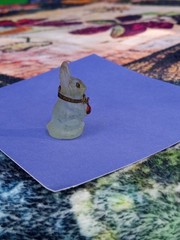 Antique, Vintage Czech Light Blue Rabbit Cracker Jack Glass Charm, Prize, 1″