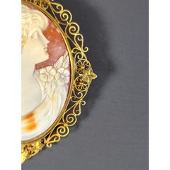 Antique 14K Gold Filigree Cameo Convertible Brooch/Pendant c. 1920s (2.5″ x 2″)