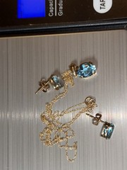 Vintage 10K Gold Blue Topaz Necklace And Matching Earrings So Pretty