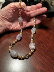 VINTAGE PEARL AND LAVENDER BEADS NECKLACE-21′ -EXCELLENT CONDITION