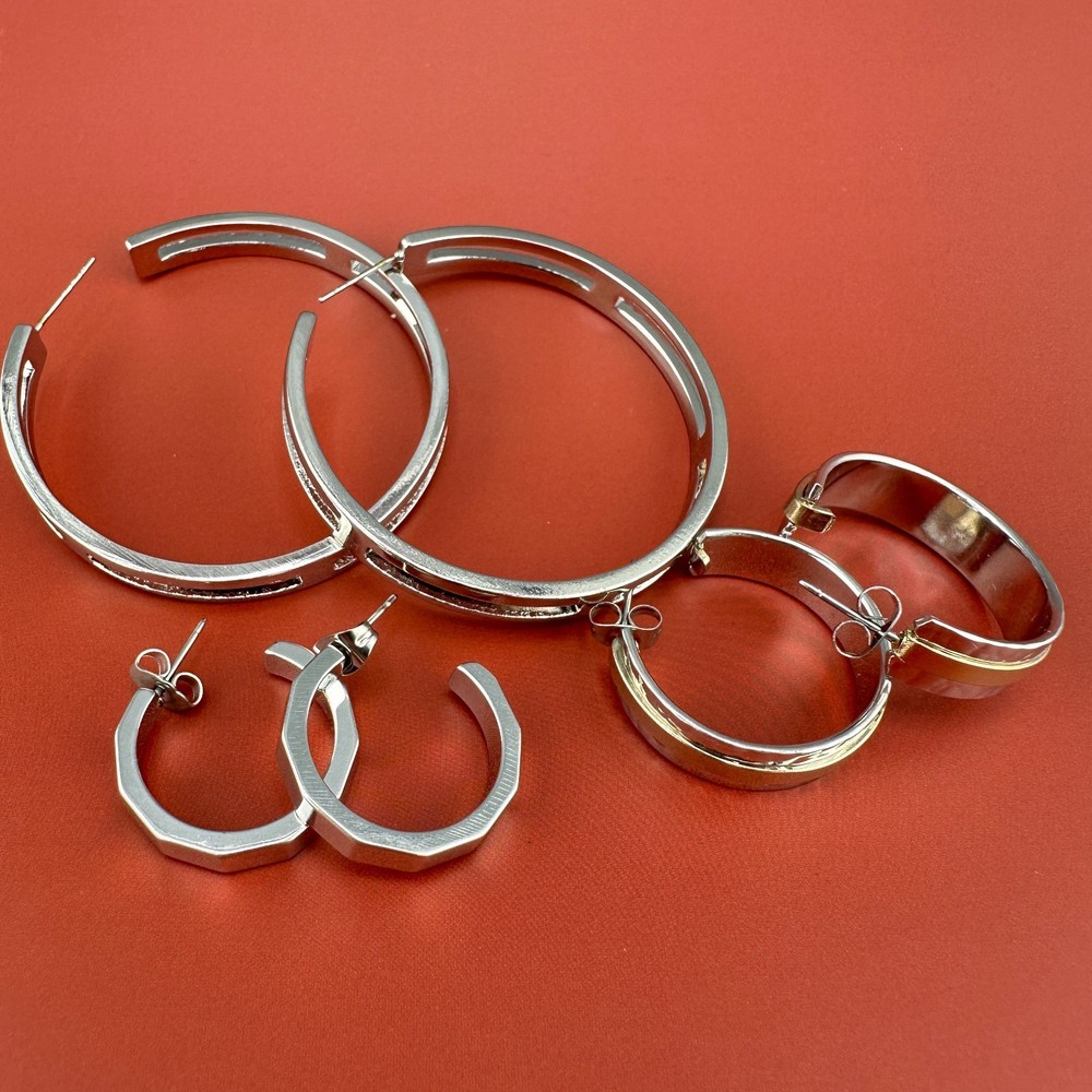Vintage Hoop Earrings Lot Silver Gold Tone Thick Mixed Sizes Pierced 1990s