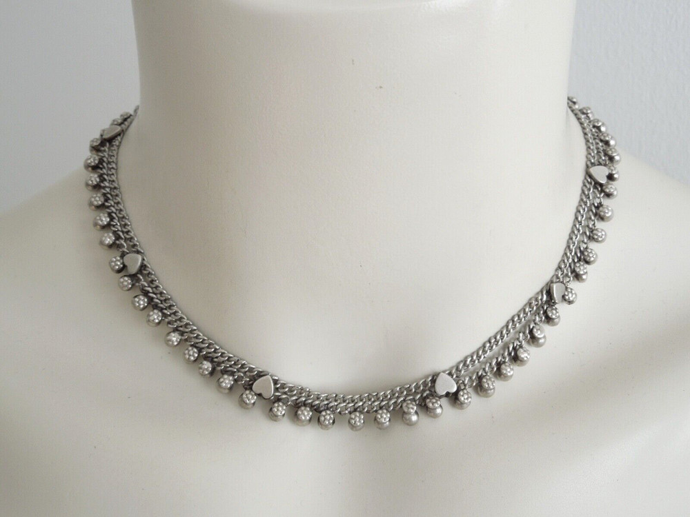 Necklace Silver Tone Heart Applications Balls Oriental 26.1 g/Approx. 39 cm