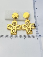 Vintage 1980-1990s Gold-Tone Pierced Cutout Cross Dangle Earrings New