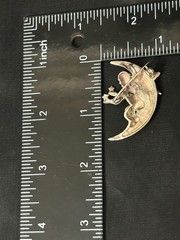 Vintage Sterling Silver Brooch Pendant Cherub Crescent Moon Celestial 8g 1.5”