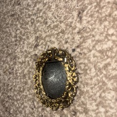 Vintage Gold Tone Sagittarius Zodiac Brooch Oval Black Glass Archer Pin