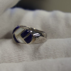 Vintage Sterling Inlaid Stone Ring 6.38 Grams Size 6 1/2