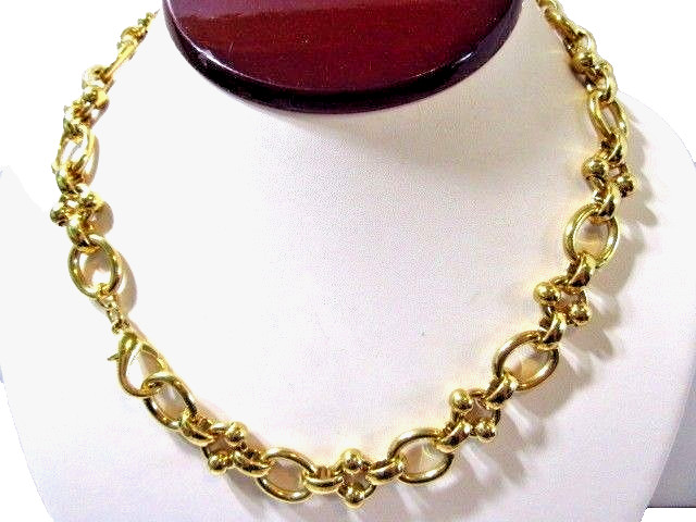 Bright Gold Tone Plated Metal Necklace w Interesting “Ball” Links Vintage