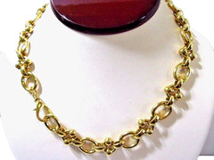 Bright Gold Tone Plated Metal Necklace w Interesting “Ball” Links Vintage
