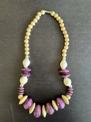 Wooden Beaded Necklace Bohemian Retro Vintage Classic Graduated Beads Purple