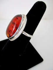 Womens Amber Ring Size 8 Elongated Oval 925 Sterling Silver